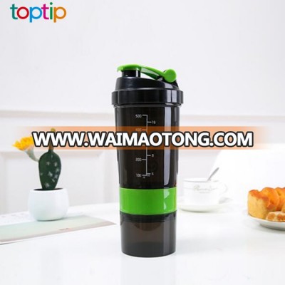 Three layers Protein shaker bottle for sport, OEM logo Low MOQ shaker