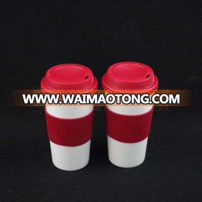 Single Wall Plastic Mug,Plastic Coffee Mug with Silicone Band,Promotional mug